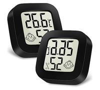 Ainiv Thermomètre Hygromètre Interieur, 2PCS Mini LCD Termometre Maison, Moniteur de Température et Humidimètre Indicateur du Niveau de Convient pour Les Chambres D'enfants, Maison, Bureau (Noir)