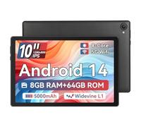 Ainmel Tablette 10 Pouces, Android 14 Tablette Processeur Octa-Core, 8GB+64GB(TF 1TB), 1280 x 800 HD IPS Wi-FI 6 /Widevine L1/5000mAh/Double Caméra/Identification Faciale Tablettes PC (Noir)