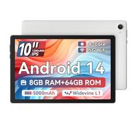 Ainmel Tablette 10 Pouces, Android 14 Tablette Processeur Octa-Core, 8GB+64GB(TF 1TB), 1280 x 800 HD IPS Wi-FI 6 /Widevine L1/5000mAh/Double Caméra/Identification Faciale Tablettes PC (Blanc)