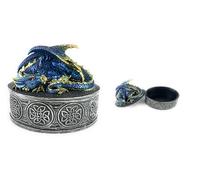 Ain't It Nice Boîte à bijoux en forme de statue de dragon - Figurine de collection - Décoration médiévale pour collectionneurs de dragons - Boîte à bijoux - Bleu - 11,4 x 8,25 x 10,2 cm (L x l x H)