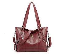 AINUOEY Femme Sac a Main Sacs à Bandouliere Portés épaule Feminin Cabas Original PU Cuir 76608 1pc ensemble Rouge Vineux