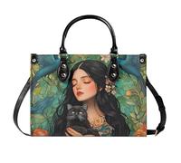 AINUOEY Femme Sacs à main imprimés Sacs à Bandouliere Portés épaule Feminin Cabas Original Nubuck Cuir 40101 1pc ensemble Noir V2