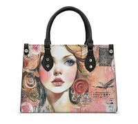 AINUOEY Femme Sacs à main imprimés Sacs à Bandouliere Portés épaule Feminin Cabas Original Nubuck Cuir 40110 1pc ensemble Noir V11
