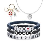 Ainvliya St-ray Kids Ensemble d'accessoires pour fans de 5 pièces avec 3 bracelets inspirés Kpop, pendentif boussole SK et porte-clés lumineux K-Pop Bijoux Cadeau pour filles, adolescentes et femmes
