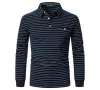 AIOIDI Polo à Manches Longues pour Hommes T-Shirts à Rayures en Coton décontracté avec Real Pocket Bleu S