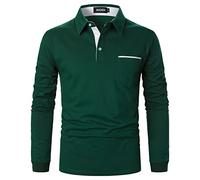 AIOIDI Polo pour Homme Manches Longues Cotone Slim Fit Plaid Rayée Top Shirt avec Poche,Vert 2,M