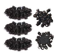 Aiokrtse cheveux bouclés et rebondis trames de cheveux humains péruviens crépus bouclés 3 pièces 6 pouces(15,2 cm) Style Bob 119 grammes couleur noire naturelle