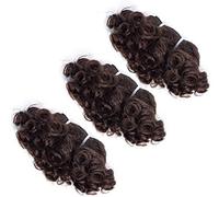 Aiokrtse cheveux bouclés et rebondis trames de cheveux humains péruviens crépus bouclés 3 pièces 6 pouces(15,2 cm) Style Bob 119 grammes couleur brun clair