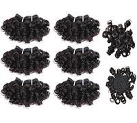Aiokrtse cheveux bouclés et rebondis trames de cheveux humains péruviens crépus bouclés 6 pièces 6 pouces(15,2 cm) Style Bob 238 grammes couleur noire naturelle