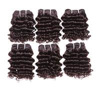 Aiokrtse cheveux crépus et frisés trames de cheveux humains péruviens crépus bouclés 6 pouces(15,2 cm) Style Bob couleur noire naturelle (deep wave couleur brun clair, 6 pièces 6 pouces)