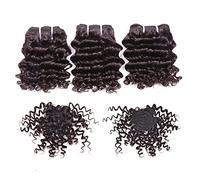 Aiokrtse cheveux crépus et frisés trames de cheveux humains péruviens crépus bouclés 6 pouces(15,2 cm) Style Bob couleur noire naturelle (deep wave couleur brun clair, 3 pièces 6 pouces)