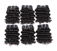 Aiokrtse cheveux crépus et frisés trames de cheveux humains péruviens crépus bouclés 6 pouces(15,2 cm) Style Bob couleur noire naturelle (deep wave couleur noire naturelle, 6 pièces 6 pouces)