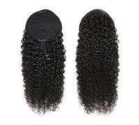 Aiokrtse Extensions de cheveux humains crépus bouclés avec cordon de serrage pour femme Queue de cheval Cordon de tirage Couleur naturelle