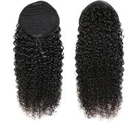 Aiokrtse Extensions de cheveux humains crépus bouclés avec cordon de serrage pour femme Queue de cheval Cordon de tirage Couleur naturelle