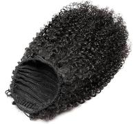 Aiokrtse Extensions de cheveux humains crépus bouclés avec cordon de serrage pour femme Queue de cheval Cordon de tirage Couleur naturelle