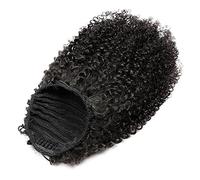Aiokrtse Extensions de cheveux humains crépus bouclés avec cordon de serrage pour femme Queue de cheval Cordon de tirage Couleur naturelle