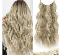 Aiokrtse Extensions de cheveux invisibles avec fil transparent - Taille réglable avec 2 clips sécurisés - Cheveux synthétiques longs et ondulés - Pour femme - 50,8 cm - 23-613# Couleur