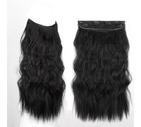 Aiokrtse Extensions de cheveux invisibles avec fil transparent - Taille réglable avec 2 clips sécurisés - Cheveux synthétiques longs et ondulés - Pour femme - 50,8 cm - Couleur 1B