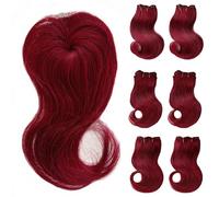 Aiokrtse Lot de 6 extensions de cheveux brésiliens vierges 100 % humains avec fermeture - 20,3 cm - Couleur bordeaux - 230 g