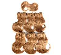 Aiokrtse Lot de 6 trames de cheveux brésiliens vierges 100% humains brésiliens ondulés de 20,3 cm avec 1 petite fermeture #27 couleur blond (6 trames de 20,3 cm = environ 230g)