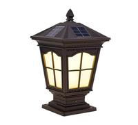 Aioneer Dusk to Dawn Solar Waterproof Post Light Die-Cast Aluminum Square Column Lights Palace Retro Decoration Outdoor Courtyard Villa Door Fence Deck Cap Patio Garden Pillar Li-Coffee-15 * 41cm