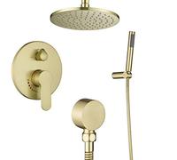 Aioneer Ensemble De Douche 8 Pouces en Or Brossé, Système De Douche À Effet Pluie avec Douchette, Pommeau De Douche Et Coffret Intégré