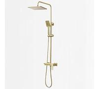 Aioneer Ensemble De Douche À Effet Pluie en Laiton Brossé, Robinetterie Murale, Mitigeur Effet Pluie avec Pommeau De Douche De 25 Cm, Douchette À Main 3 Fonctions Et Bec De Baign