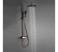 Aioneer Ensemble De Douche À Effet Pluie Mural en Laiton, Comprenant Un Mitigeur Monocommande, Une Douchette À Main, Un Bec De Baignoire Cascade Et Une Pomme De Douche. Coloris O-Rose Gold and Black