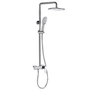 Aioneer Ensemble De Douche Effet Pluie 8 Pouces avec Robinetterie Murale, Mitigeur en Laiton, Pommeau De Douche, Douchette À Main Et Bec De Baignoire, Finition Or Brossé-Chrome