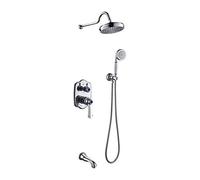 Aioneer Ensemble De Douche Mural Multifonctionnel en Laiton Rond De 20 Cm (8 Pouces) avec Robinetterie Effet Pluie, Douchette, Pommeau De Douche Et Robinet De Baignoire, Finition-Silver
