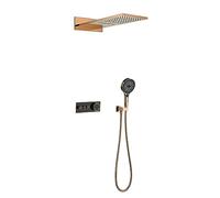 Aioneer Ensemble De Douche Thermostatique Encastré Carré 550 X 228 Mm avec Affichage Numérique LED, Robinetterie Murale 2 Jets (Pluie, Cascade), Douchette 3 Jets, Corps en Laiton-Rose Gold
