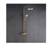 Aioneer Ensemble De Douche Thermostatique Mural en Or Brossé avec Robinetterie Multifonctions, Comprenant Pommeau De Douche, Douchette Et Bec De Baignoire Cascade.