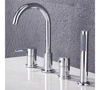 Aioneer Ensemble De Robinetterie De Baignoire 4 Trous avec Douchette, Robinetterie Chromée À Montage sur Plage, Mitigeur De Baignoire De Luxe, Mitigeur De Douche Moderne Et Éléga