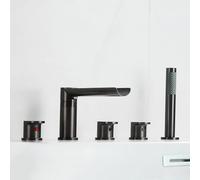 Aioneer Ensemble De Robinetterie De Baignoire 5 Trous Noir Multifonctionnel À Effet Cascade Et Rotation, Mitigeur Eau Chaude/Froide pour Salle De Bain Et Douche-Grey