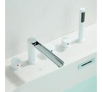 Aioneer Ensemble De Robinetterie De Baignoire 5 Trous Noir Multifonctionnel À Effet Cascade Et Rotation, Mitigeur Eau Chaude/Froide pour Salle De Bain Et Douche-White