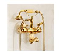 Aioneer Ensemble De Robinetterie De Baignoire Murale en Laiton Et Jade, Style Cabine Téléphonique Dorée, avec Douchette À Main Et Robinetterie Double Poignée pour Eau Chaude Et F-Topaz