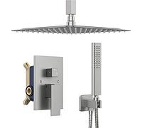 Aioneer Ensemble De Robinetterie De Douche Encastrée pour Salle De Bain, 2 Fonctions, Acier Inoxydable Brossé, Ultra-Mince, Mitigeur Mural De 20 Cm (8 Po), pour Salle De Douche.