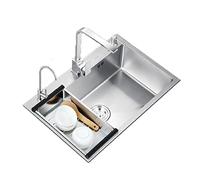 Aioneer Ensemble Évier Et Robinet De Cuisine, Évier À Encastrer sous Plan en Acier Inoxydable, Cuve Simple De 65 Cm À Poser.-Square Faucet-65 * 45cm