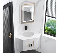 Aioneer Ensemble Meuble-Lavabo d'angle avec Miroir LED Antibuée - Solution Complète pour Petits Espaces, Fixation Murale, Idéal pour La Cuisine, La Salle De Bain Ou Le Patio.