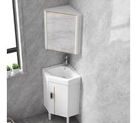 Aioneer Ensemble Vasque d'angle pour Salle De Bain, Lavabo sur Pied en Céramique, Meuble De Salle De Bain avec Robinet Et Bonde, Petits Lavabos pour Petits Espaces-White-43cm/16.9in