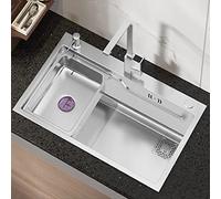 Aioneer Évier De Cuisine Modulaire, Bac Unique avec Bonde Décentrée, Robinet Mitigeur Encastré, Commandes À Boutons, Acier Inoxydable, Dimensions : 72 X 45 Cm.