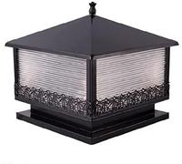 Aioneer Garden Post Light Antique Post Light Wrought Iron Column Lamp Anti-Rust Outdoor Pillar Lamps Striped Glass Lights Waterproof Porch Courtyard Backyard Fixtures Street Lam-Black-17 * 23cm