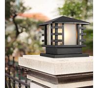 Aioneer Garden Post Light Rural Square Column Post Lights Column Lights, Traditional Industry E27 Waterproof Aluminium Glass Pillar Lights Fixture Decorations for Patio Lights Fe