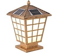 Aioneer Garden Post Light Solar Energy Column Lamp Outdoor Solar Powered LED Light Waterproof Traditional Pillar Post Light Rainproof Glass Lantern Garden Fence Lawn Floor Lamp S-Brass