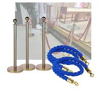 Aioneer Gold Stainless Steel Barrier Post Set with 1.5M Colorful Polyester Rope, 6 Pcs for Exhibitions, Weddings, and Events - Durable and Stylish Crowd Control Solution.-Blue Rope-3 PCS Set w/2 Rope