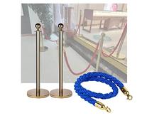 Aioneer Gold Stainless Steel Barrier Post Set with 1.5M Colorful Polyester Rope, 6 Pcs for Exhibitions, Weddings, and Events - Durable and Stylish Crowd Control Solution.-Blue Rope-2 PCS Set w/1 Rope