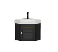 Aioneer Lavabo d'angle, Meuble-Lavabo Suspendu avec Vasque, Ensemble Lavabo d'angle, Lavabo Mural, Lavabo Compact, Robinet Et Bonde pour Meuble De Salle De Bain, pour Petits Espa-Black-A55cm/21.6in