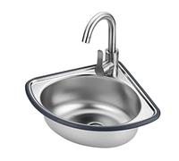 Aioneer Lavabo d'angle Mural pour Salle De Bain, sur Pied, avec Égouttoir Et Robinet, en Acier Inoxydable De Qualité Commerciale, pour Toilettes Et Salle De Bain.-Hot Cold-34x34cm-depth13cm