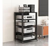 Aioneer Meuble Multimédia Mobile À 2/3/4/5 Niveaux, Support pour Lecteur CD/Vidéo, Étagère De Rangement Mobile sur Pied, Noir-One Color-5 Tier