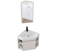 Aioneer Meuble Vasque d'angle Polygonal, Petit Meuble Vasque Mural, Mini Meuble Vasque, Disponibles, avec Robinet Noir, Convient Aux Salles De Bains, Toilettes-Set3-43cm/16.9in